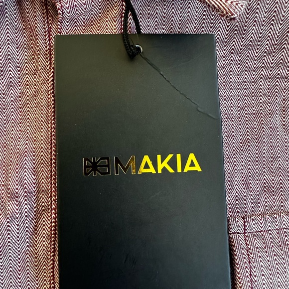 MAKIA Herringbone Button Down Long Sleeve Shirt Size L Brick Red 100% Cotton - Picture 7 of 7